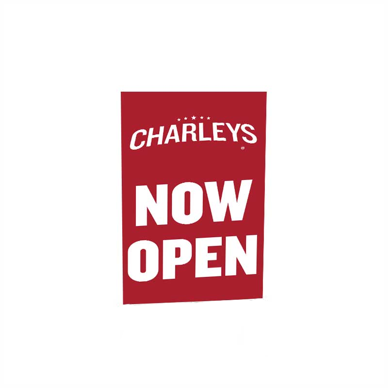 22" x 35" Charleys Philly Steaks Red Now Open Super Bandit Vinyl Sign (double sided)
