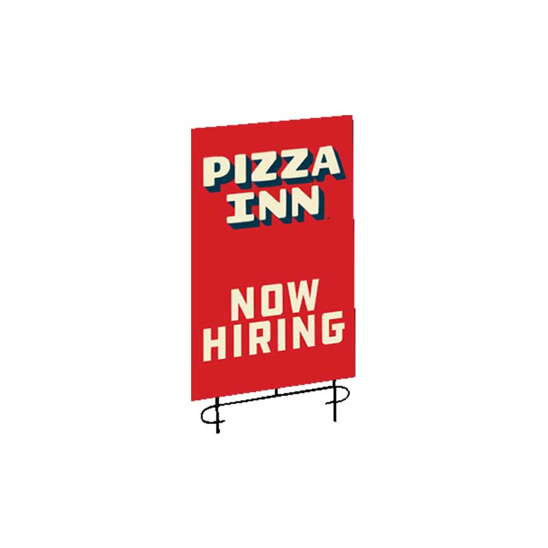 22" x 35" Pizza Inn Red Now Hiring Super Bandit Vinyl Sign (double sided)